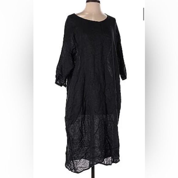 CP Shades 100% Linen Black Laganlook Oversized Pocket Long Sleeve Cooling Dress - Picture 2 of 8